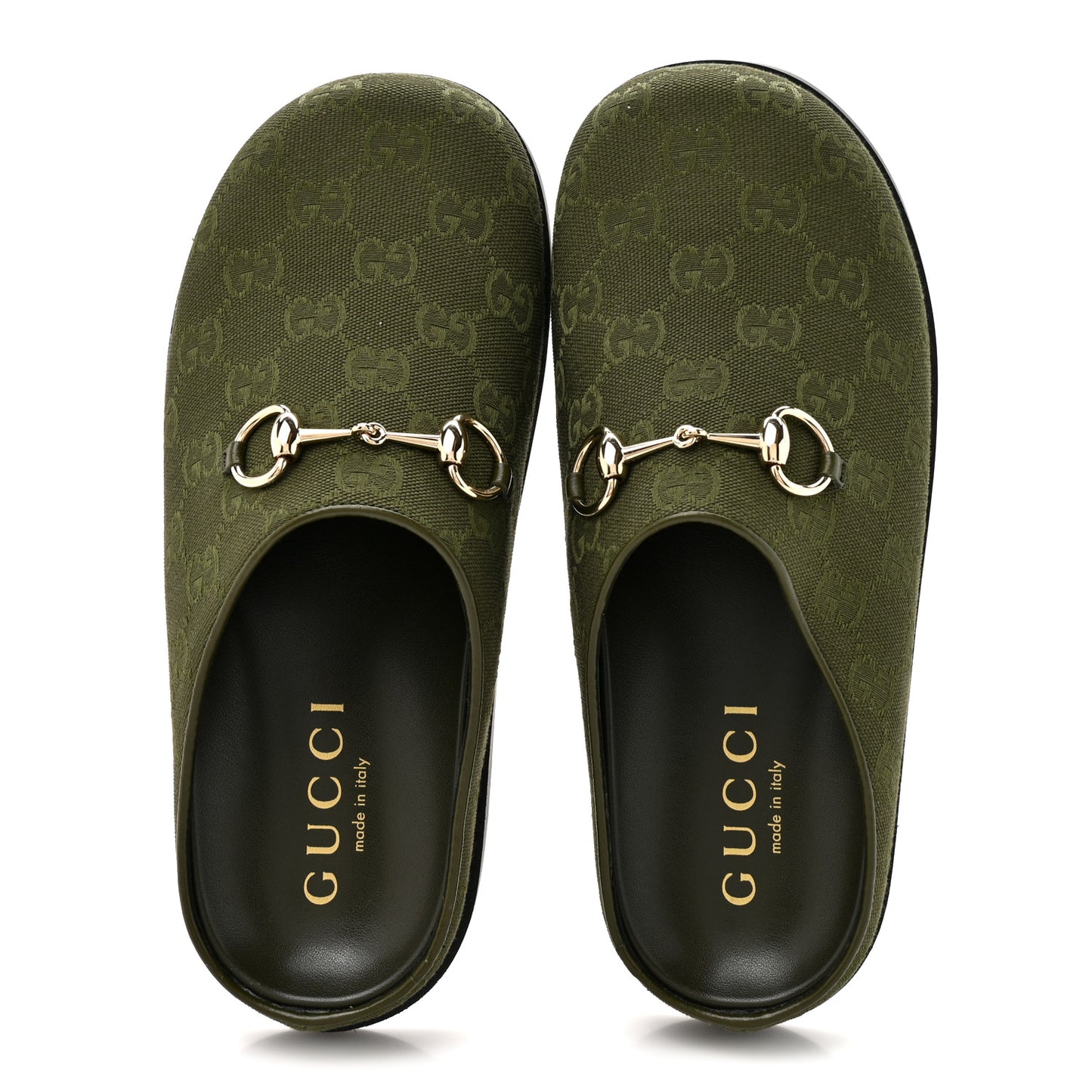 New Canvas Monogram GG Granada Kid Womens Horsebit Mules 39.5 Green