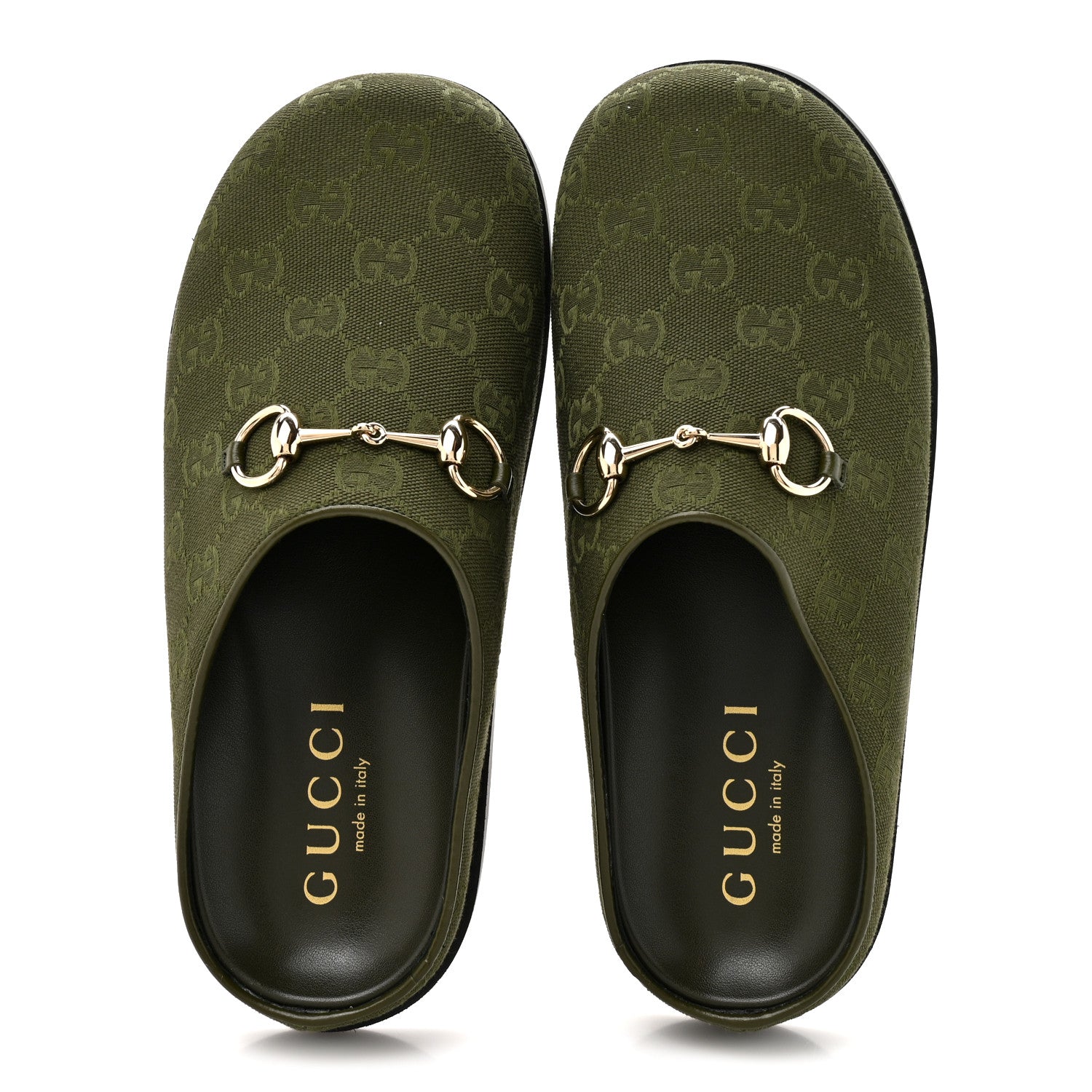 Gucci New Canvas Monogram GG Granada Kid Womens Horsebit Mules 39.5 Green 2 of 9