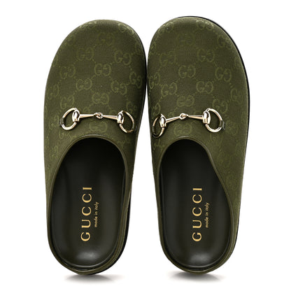 Gucci New Canvas Monogram GG Granada Kid Womens Horsebit Mules 39.5 Green 2 of 9