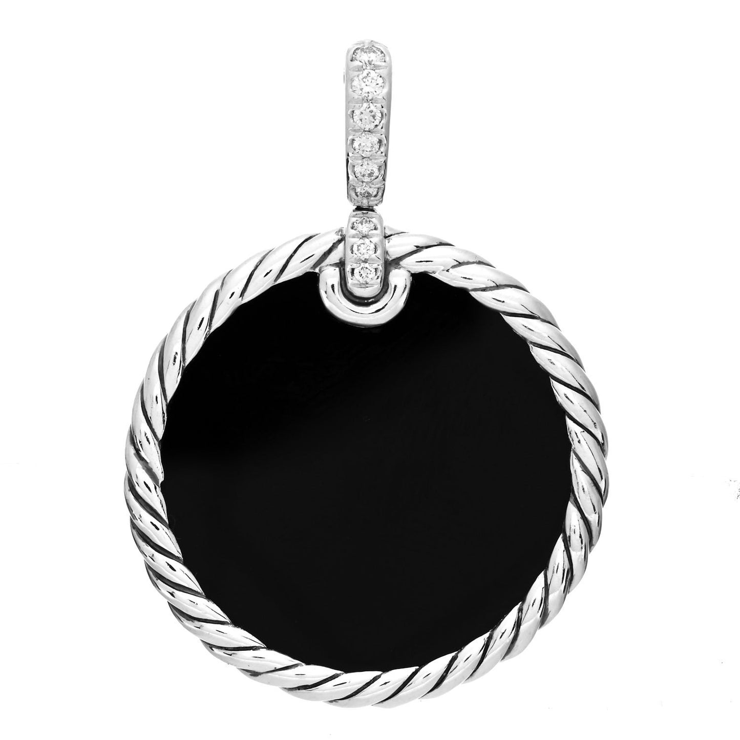 Sterling Silver Diamond Onyx Mother of Pearl Elements Disc Pendant