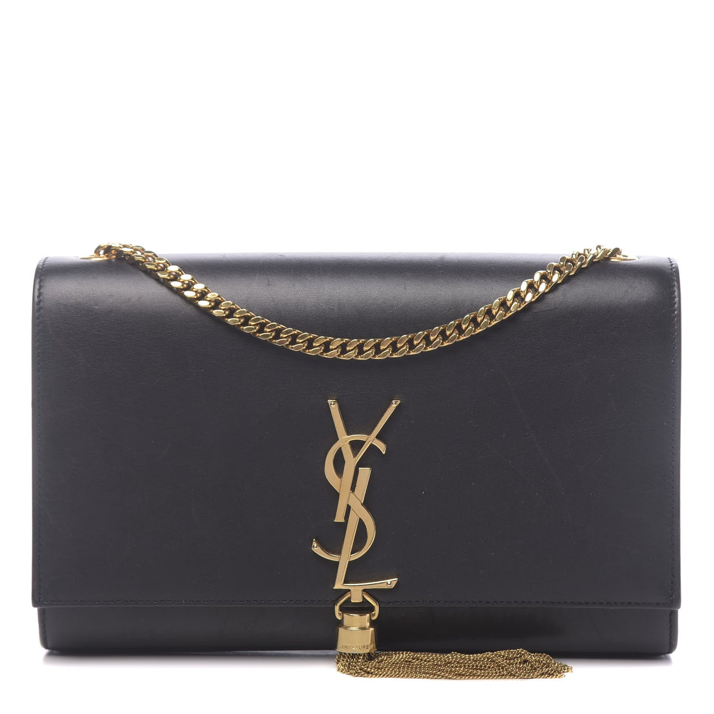 Smooth Calfskin Medium Classic Monogram Kate Tassel Satchel Black
