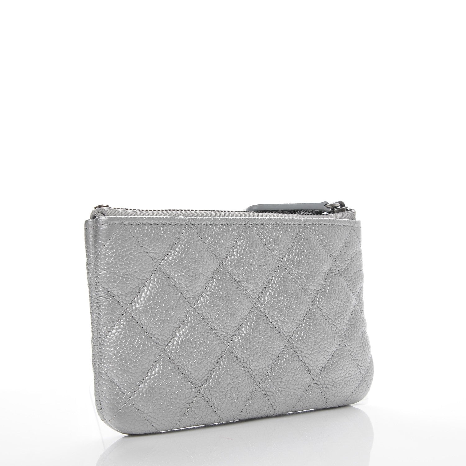 Chanel Metallic Caviar Quilted Small Cosmetic Case Silver 3 of 7