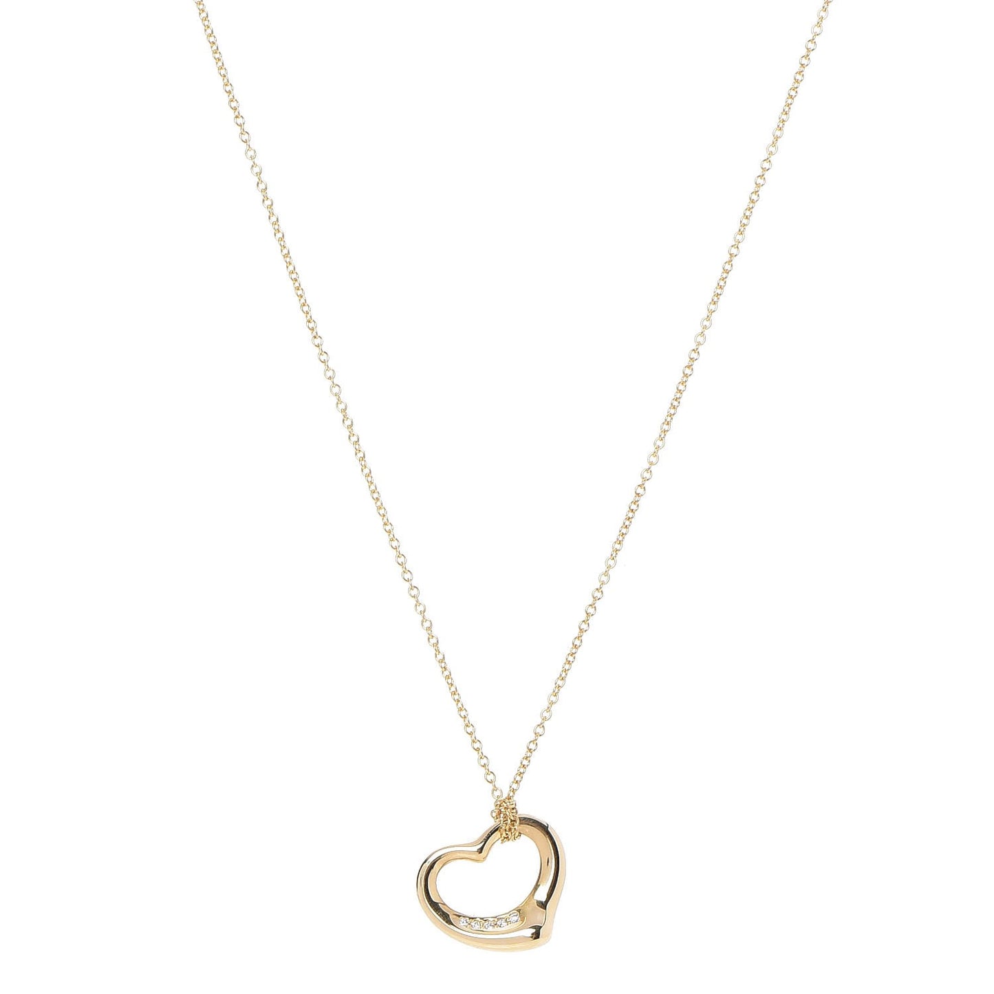 18K Yellow Gold Diamond 16mm Elsa Peretti Open Heart Pendant Necklace