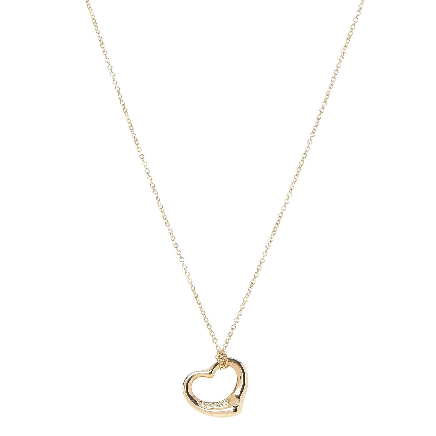 Tiffany 18K Yellow Gold Diamond 16mm Elsa Peretti Open Heart Pendant Necklace 1 of 9