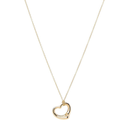 Tiffany 18K Yellow Gold Diamond 16mm Elsa Peretti Open Heart Pendant Necklace 1 of 9