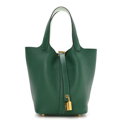 Hermes Taurillon Clemence Swift Eclat Picotin Lock 18 Vert Moyen Vert Peppermint 1 of 13