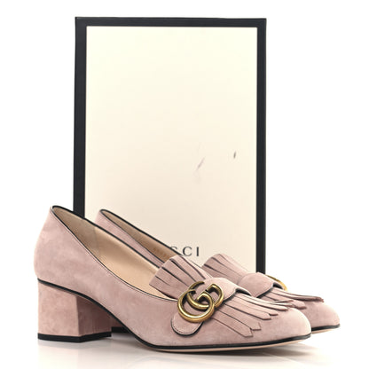 Gucci Kid Scamosciato GG Marmont Fringe 50mm Loafer Pumps 39.5 Crystal Pink 12 of 12