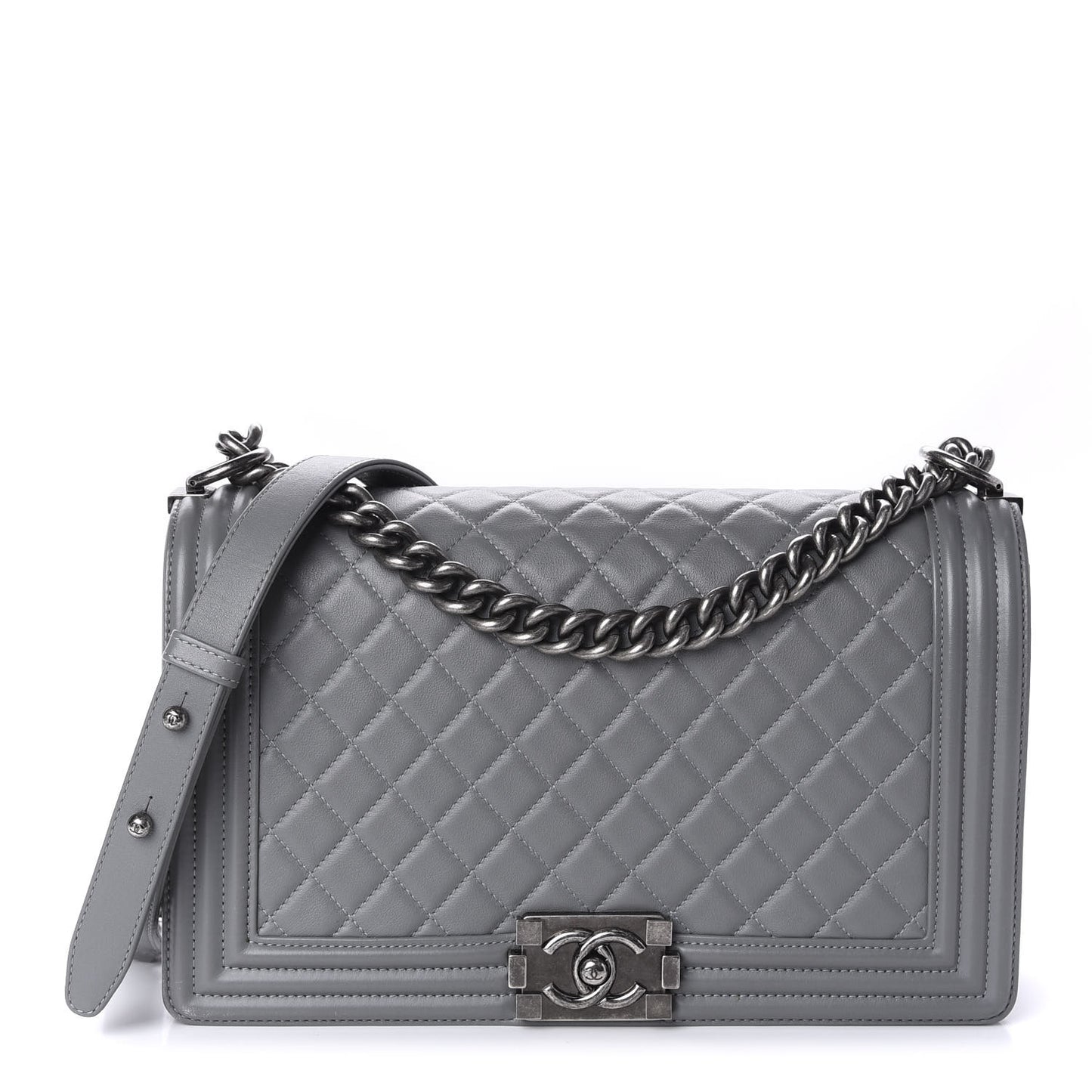 Calfskin Quilted New Medium Boy Flap Grey