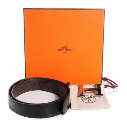 Hermes Togo Box Reversible Constance 32mm H Belt 80 Chocolate Black 6 of 7