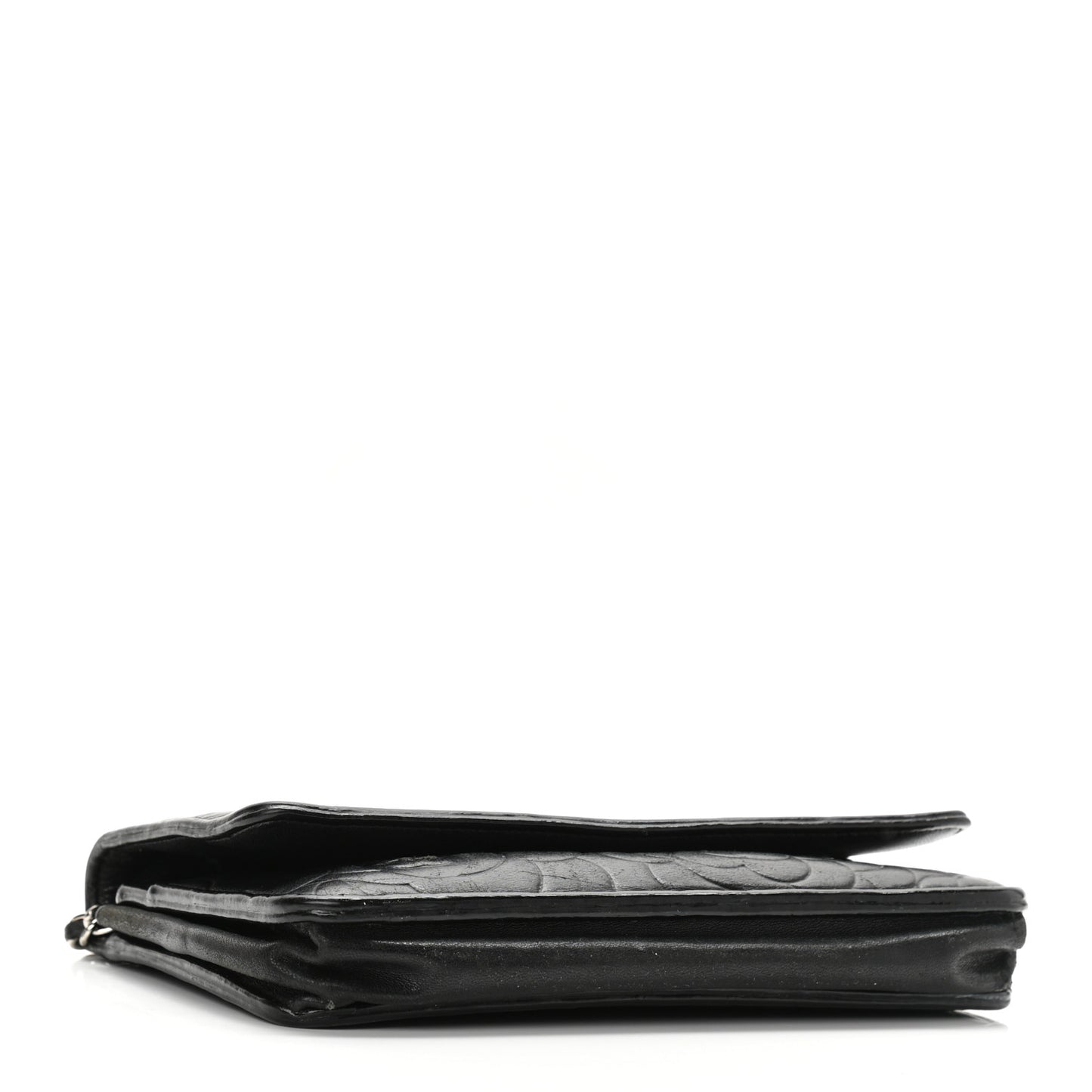 Lambskin Camellia Embossed Wallet on Chain WOC Black