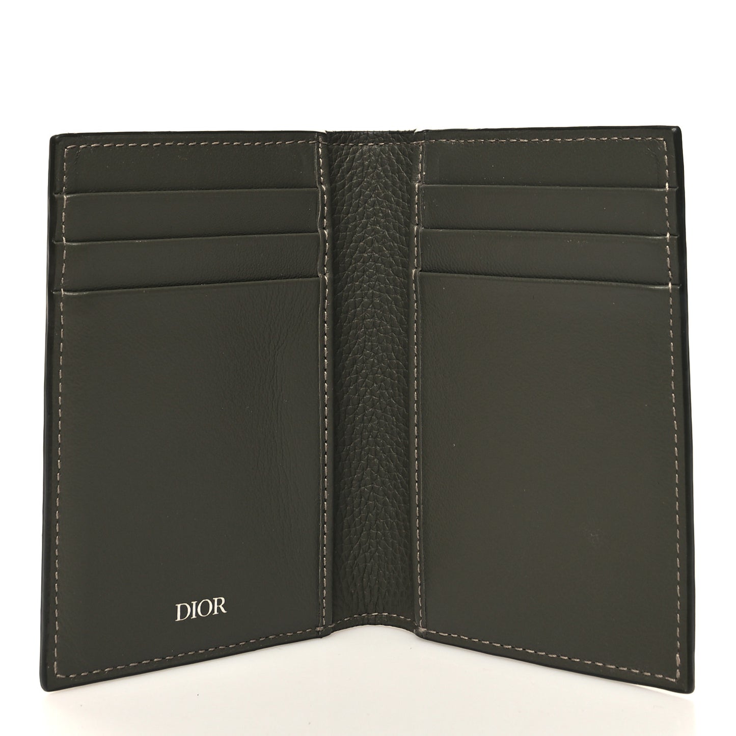 Grained Calfskin Icon Vertical Bifold Card Holder Grey