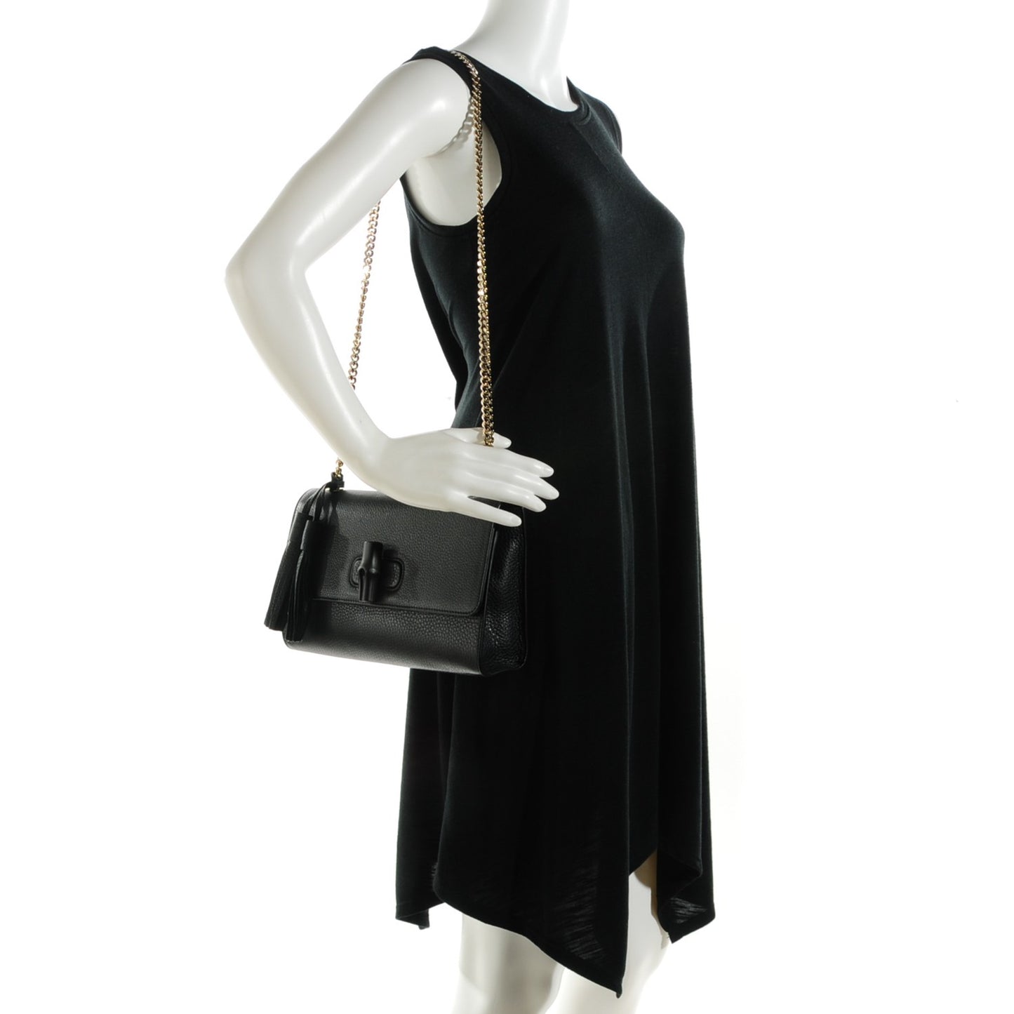 Pebbled Calfskin Medium Miss Bamboo Shoulder Bag Black