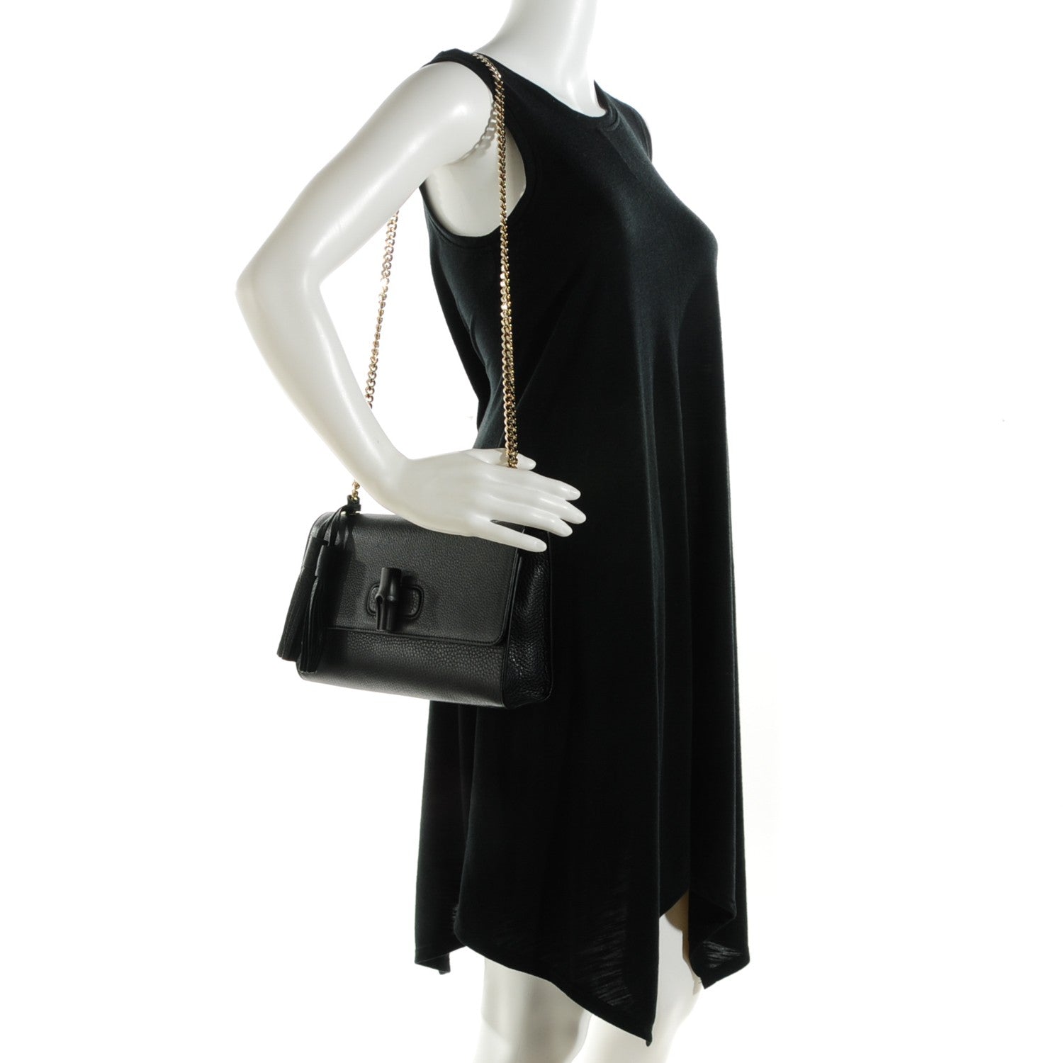 Gucci Pebbled Calfskin Medium Miss Bamboo Shoulder Bag Black 2 of 7