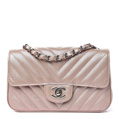 Chanel Iridescent Caviar Chevron Quilted Mini Rectangular Flap Light Gold 1 of 11