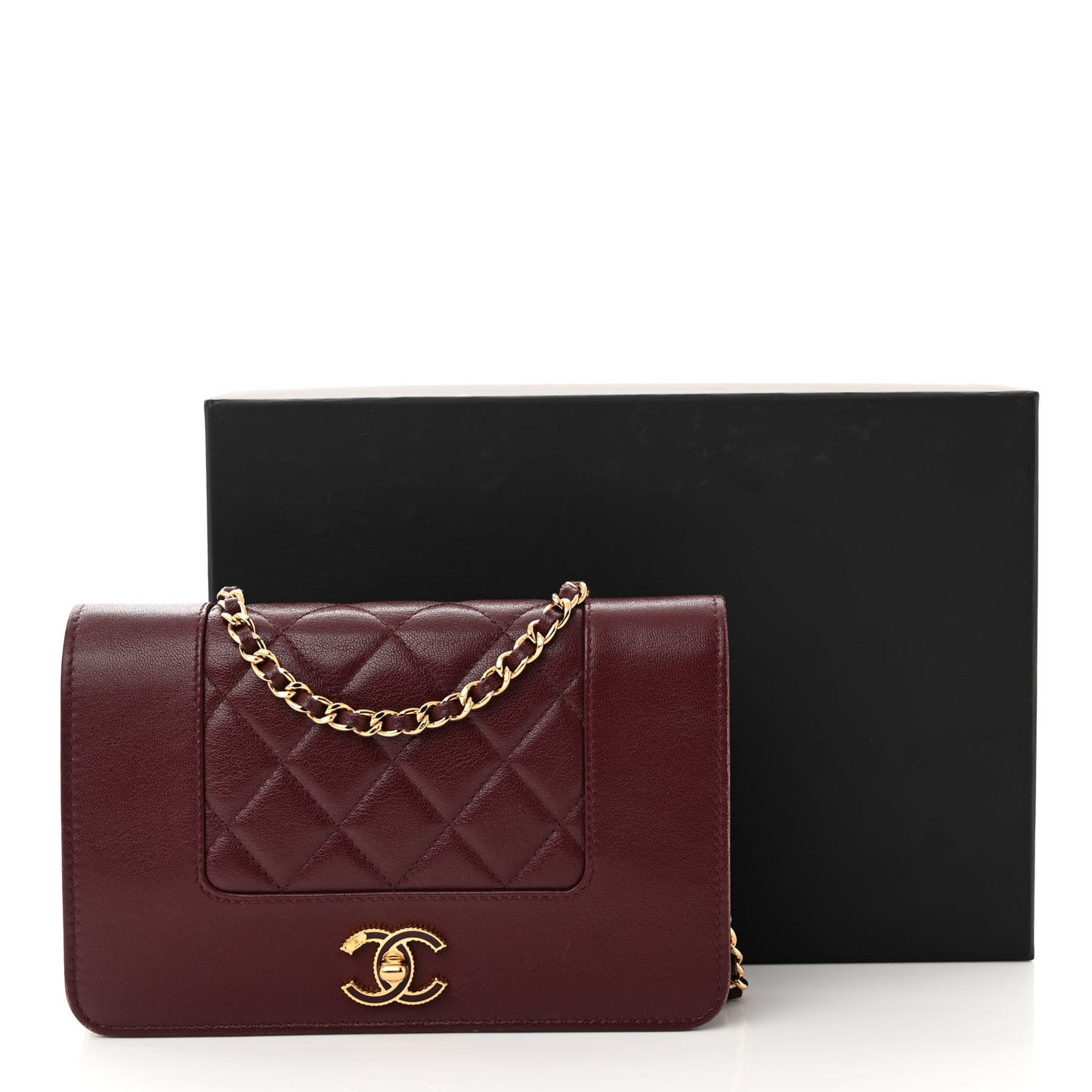 Sheepskin Quilted Mademoiselle Vintage Wallet On Chain WOC Burgundy