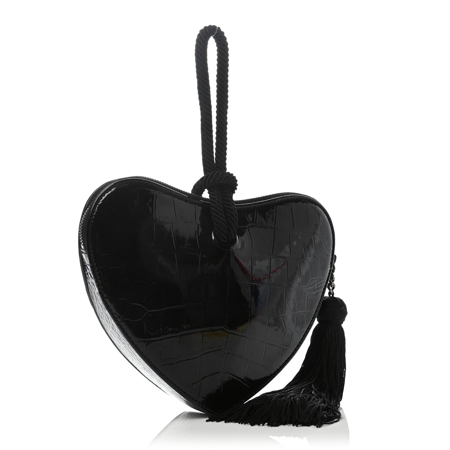 Saint Laurent Patent Crocodile Embossed Sac Coeur Heart Shaped Clutch Black 3 of 7