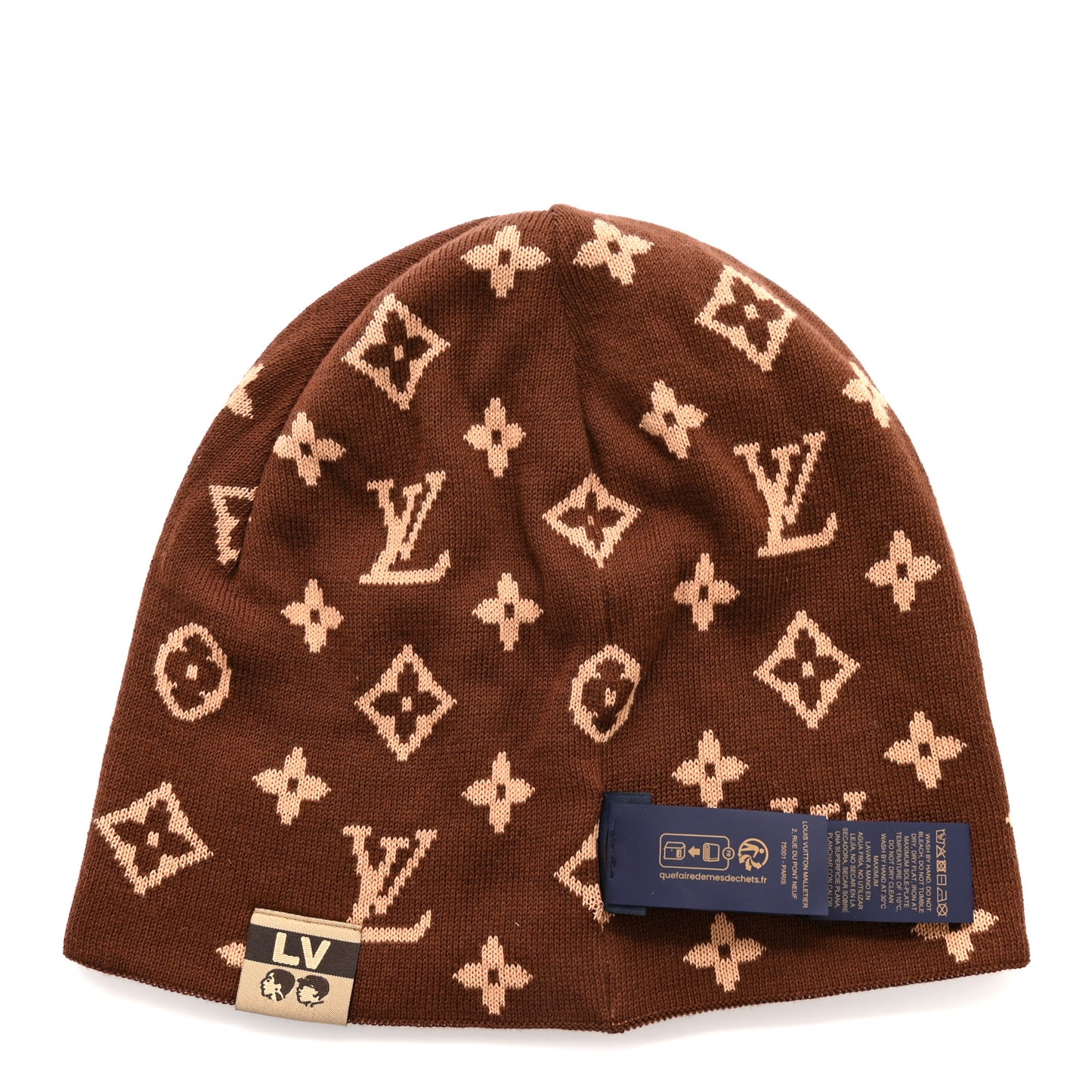 Cotton LV Fit Monogram Reversible Beanie Brown