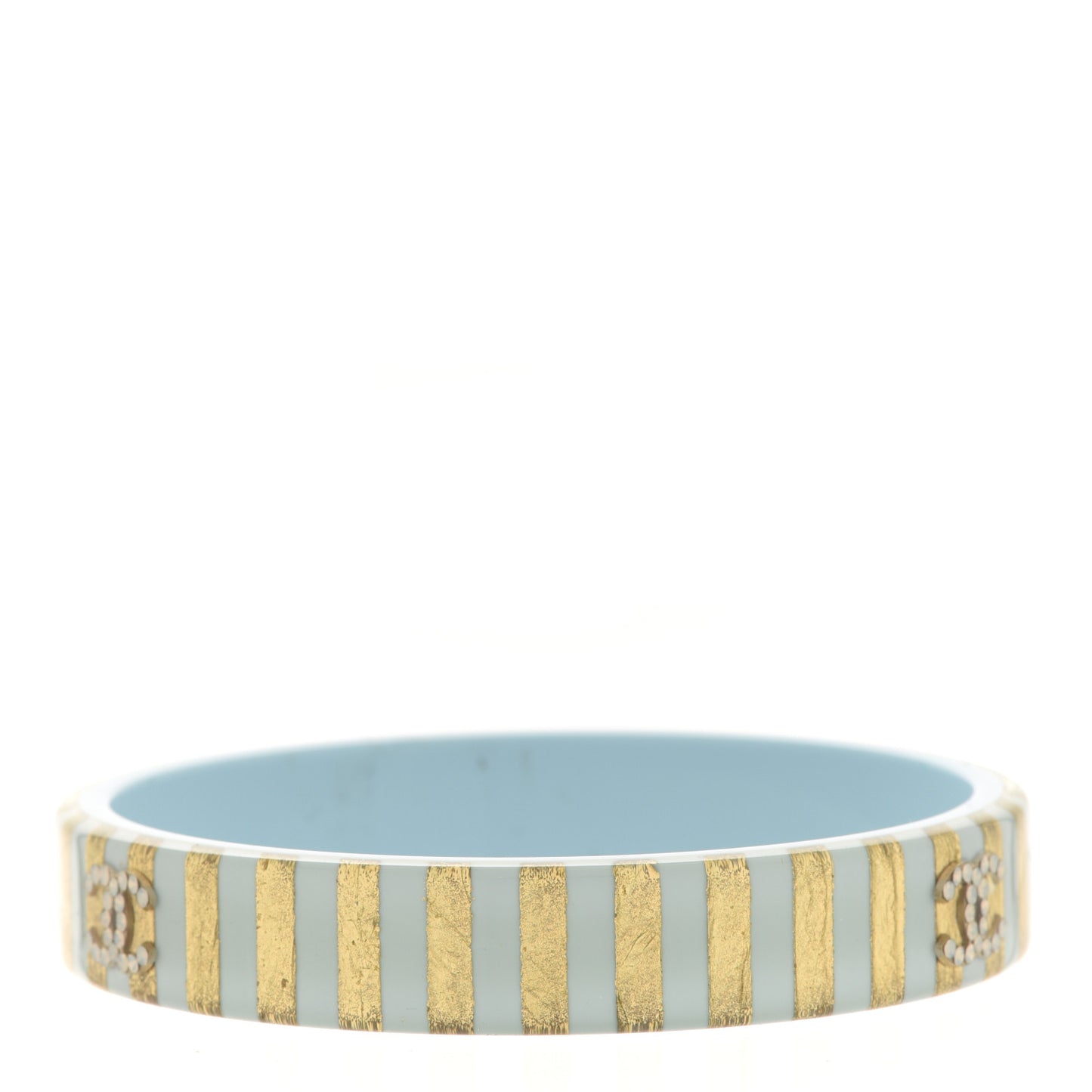 Resin Crystal Striped CC Cuff Bangle Bracelet Light Blue Gold