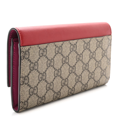 Gucci GG Supreme Monogram Calfskin Continental Wallet Beige Ebony Hibiscus Red New Rosette 3 of 8