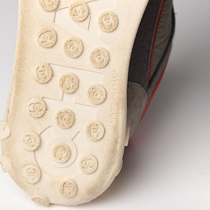 Chanel Nylon Calfskin Suede Womens CC Sneakers 39 Grey Red 6 of 9