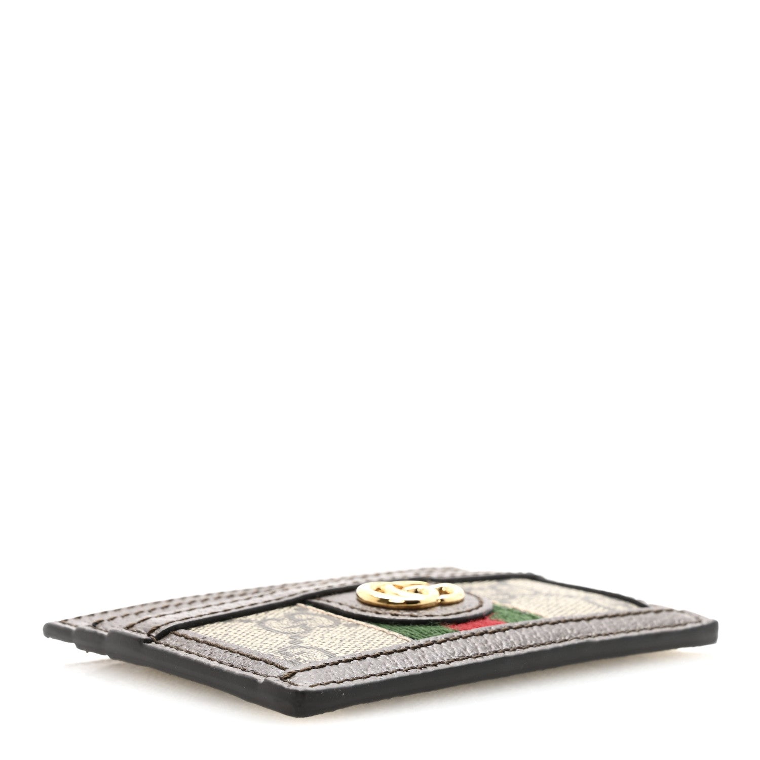 Gucci GG Supreme Monogram Textured Dollar Calfskin Ophidia Card Holder Beige Ebony New Acero 4 of 6