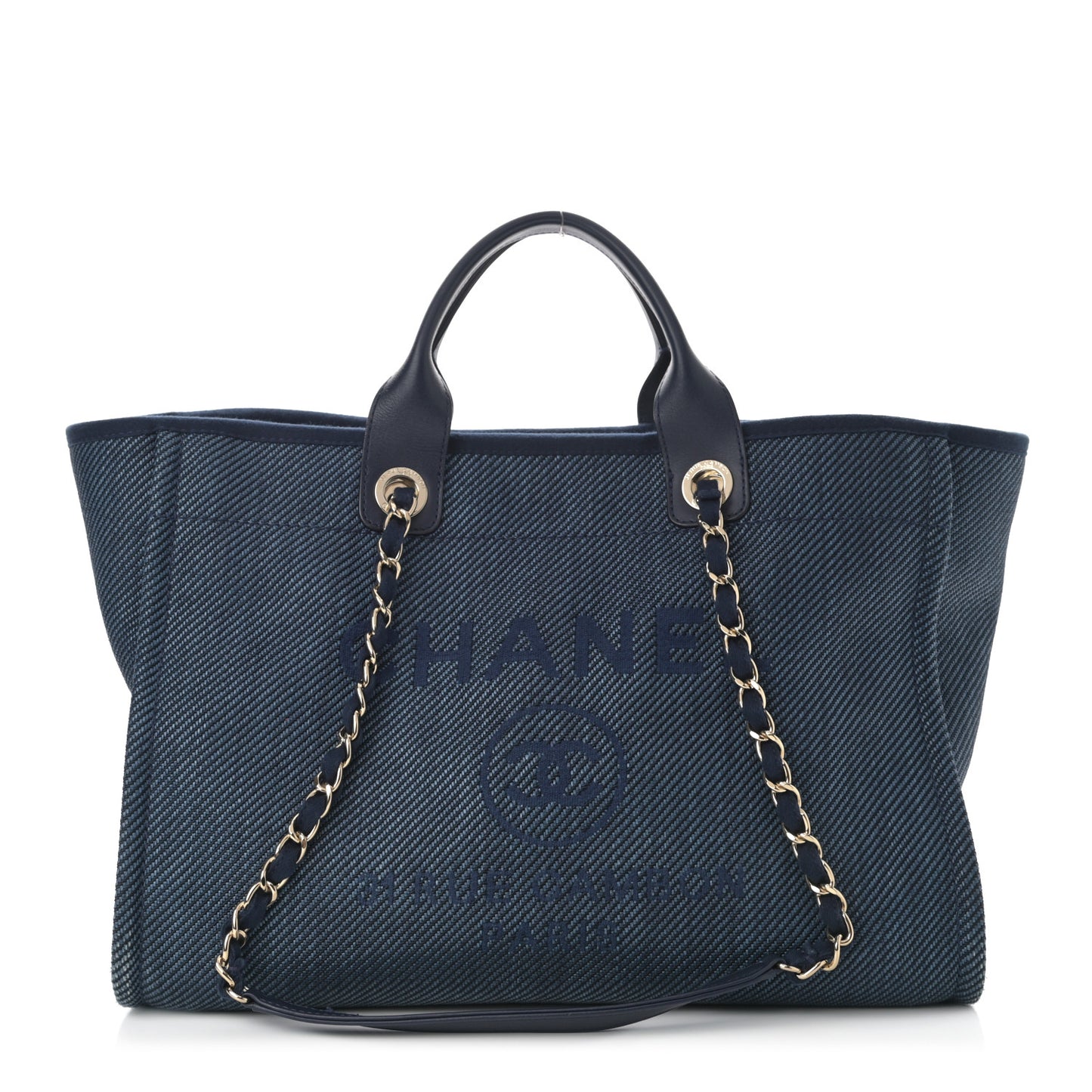Mixed Fibers Calfskin Medium Deauville Tote Navy Blue