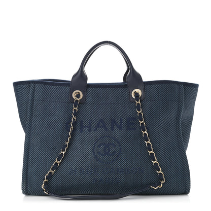 Chanel Mixed Fibers Calfskin Medium Deauville Tote Navy Blue 1 of 9