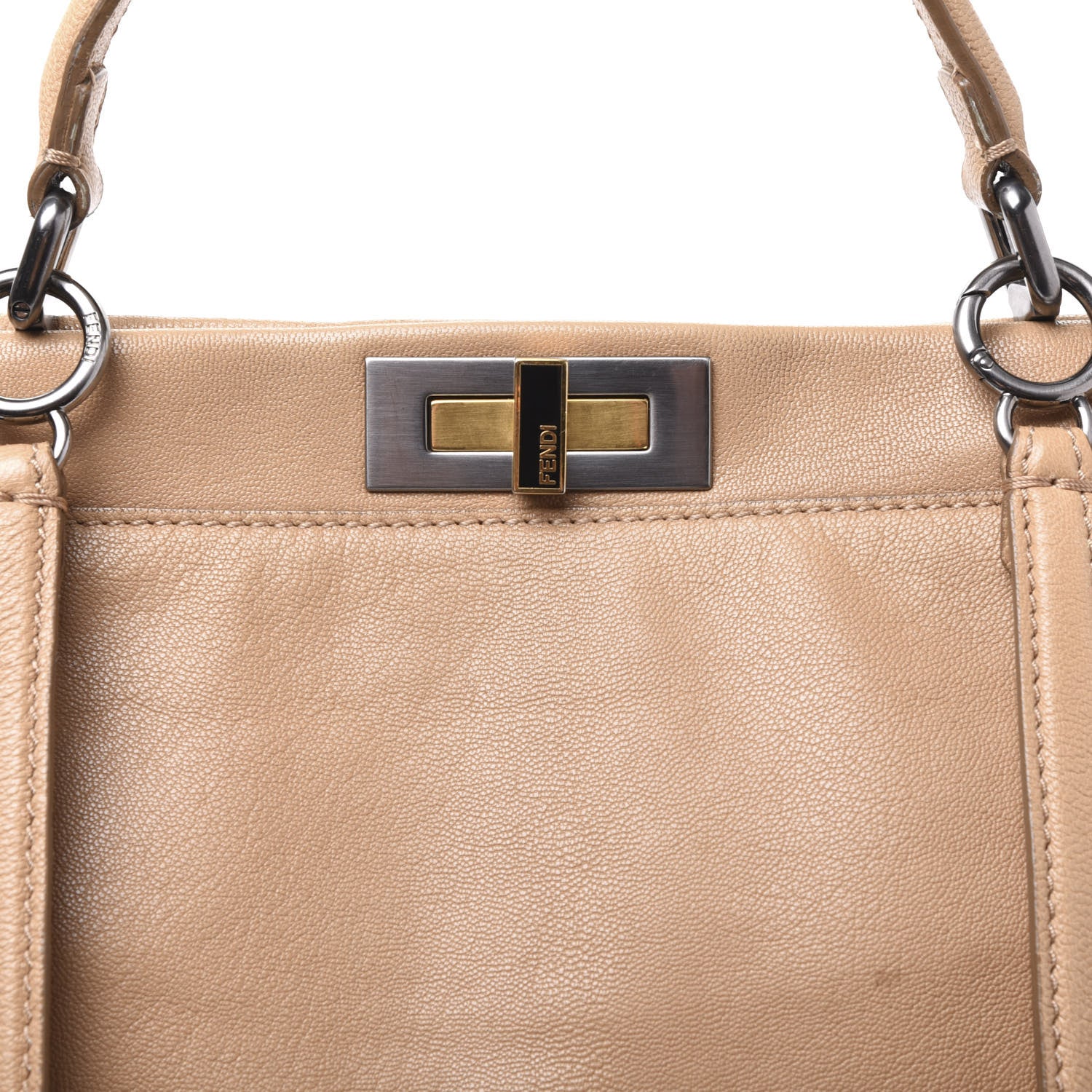 Fendi Goatskin Large Peekaboo Iconic Satchel Beige Latte Black 12 of 12