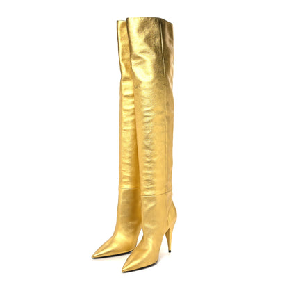 Saint Laurent Metallic Calfskin Kiki Over The Knee Boots 36 Gold 3 of 8