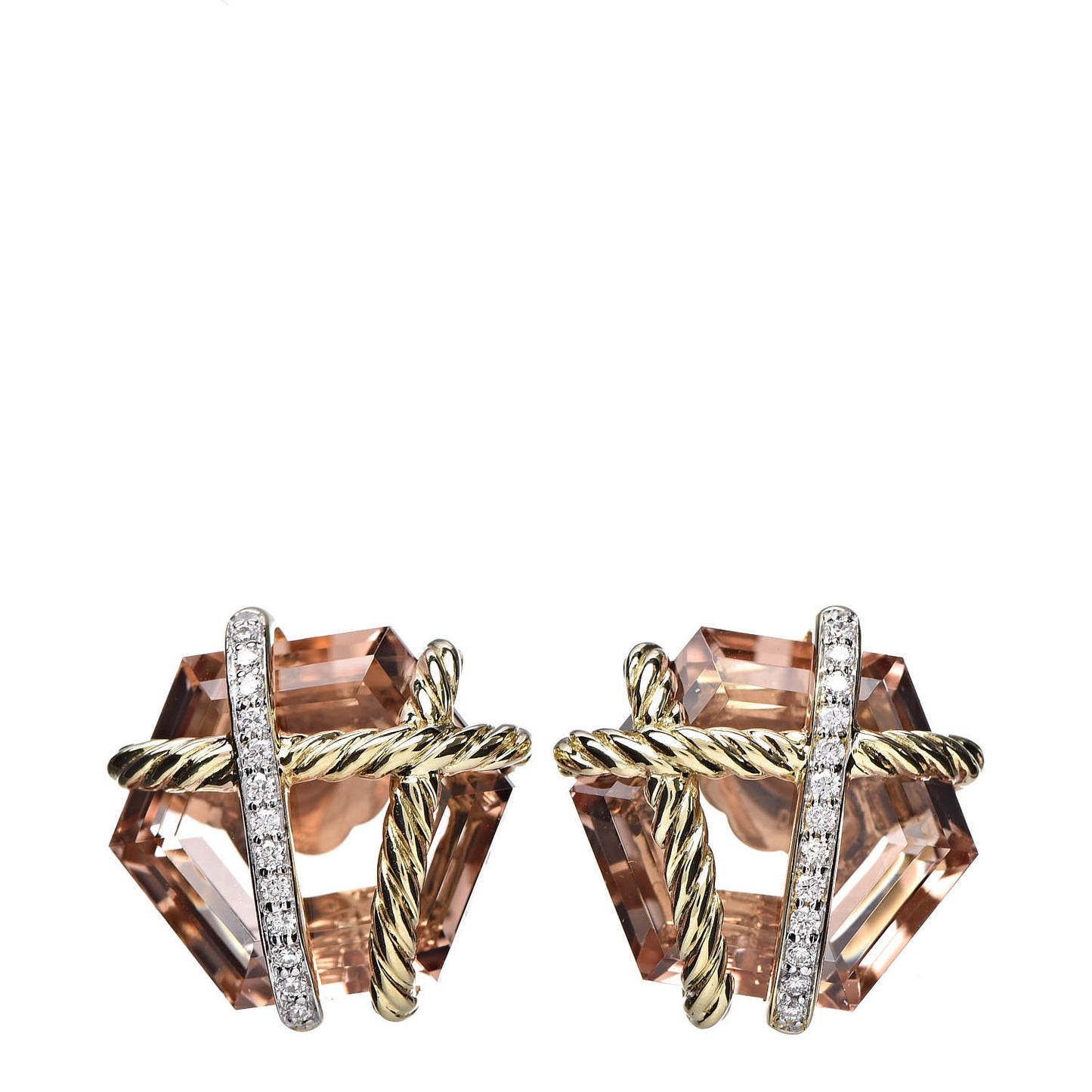 18K Yellow Gold Diamond Morganite 10mm Cable Wrap Earrings