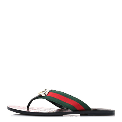 Gucci Nylon Calfskin Web GG Monogram Womens Thong Sandals 38.5 Green Red Cocoa 1 of 8