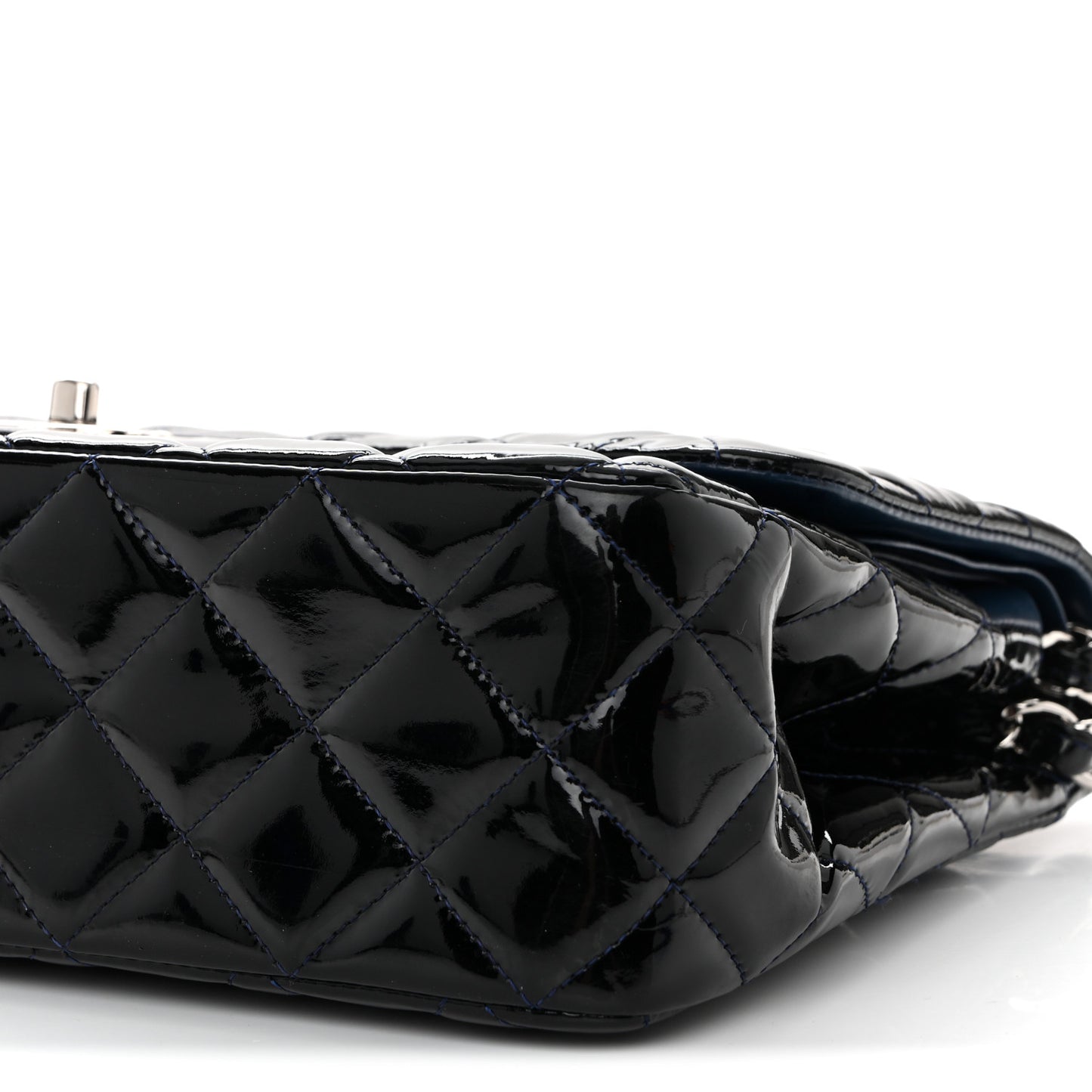 Patent Quilted Jumbo Double Flap Dark Blue