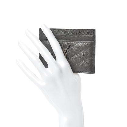 Saint Laurent Grain De Poudre Matelasse Chevron Monogram Credit Card Case Coal 2 of 6