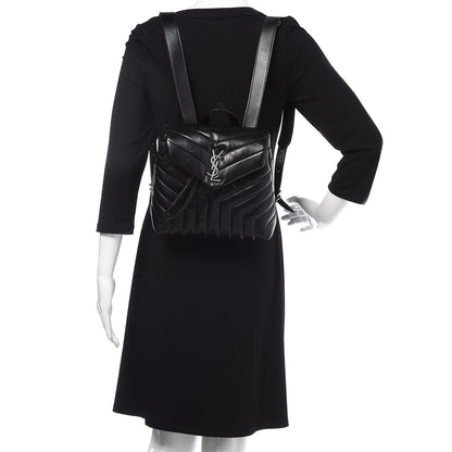 Saint Laurent Calfskin Y Quilted Monogram Small Loulou Backpack Black 2 of 9