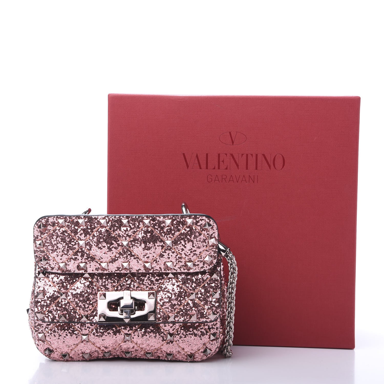 Valentino Garavani Glitter Micro Rockstud Spike Shoulder Bag Antique Pink 10 of 10