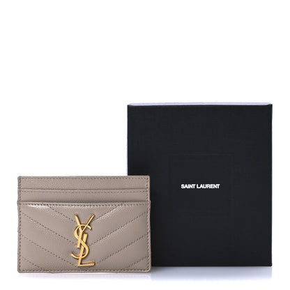 Saint Laurent Grain De Poudre Matelasse Chevron Monogram Credit Card Case Dark Beige 7 of 7