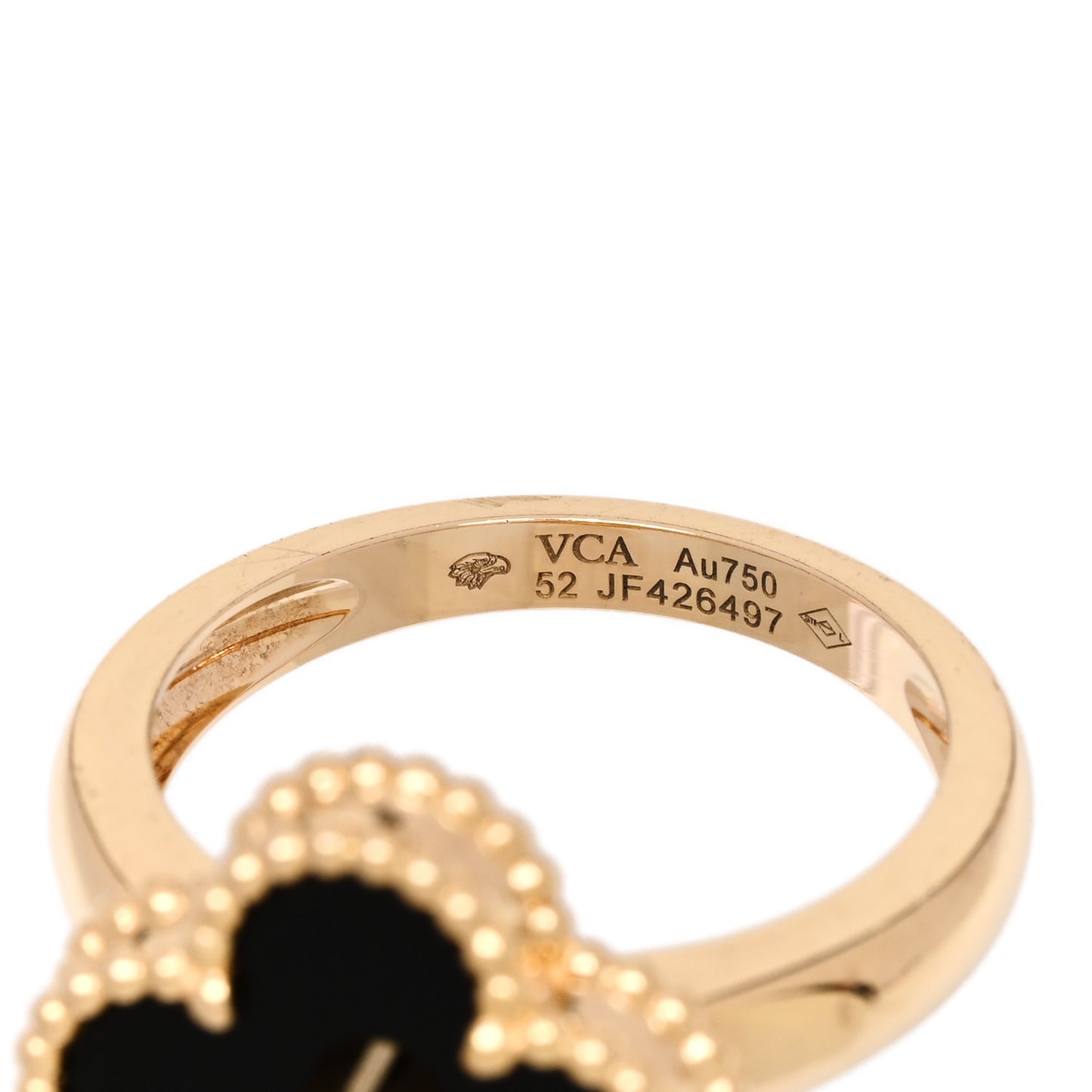 18K Yellow Gold Black Onyx Diamond Vintage Alhambra Ring 52 6
