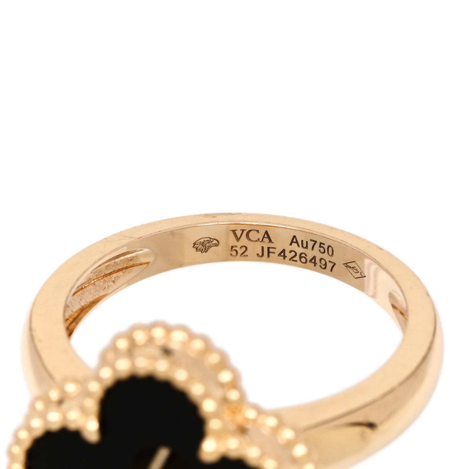 Van Cleef & Arpels 18K Yellow Gold Black Onyx Diamond Vintage Alhambra Ring 52 6 4 of 5