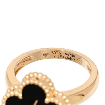 Van Cleef & Arpels 18K Yellow Gold Black Onyx Diamond Vintage Alhambra Ring 52 6 4 of 5
