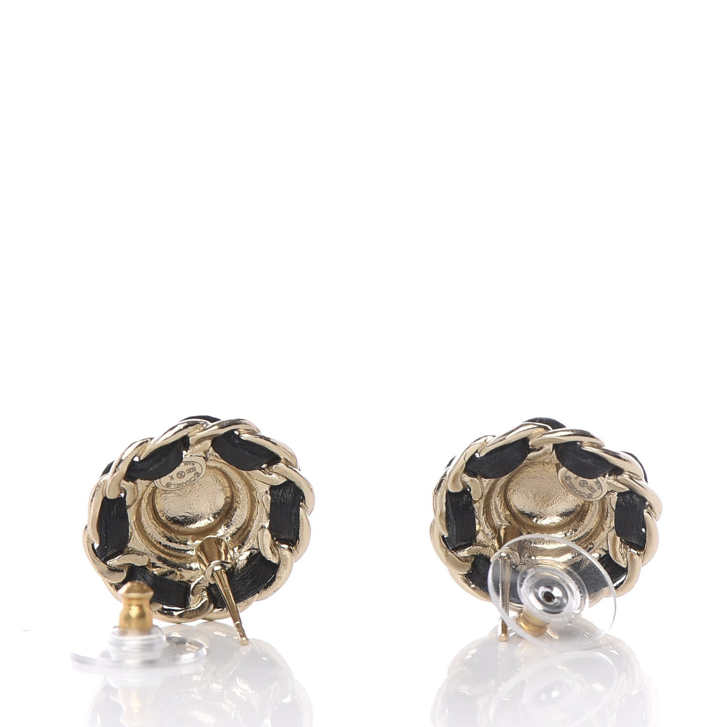 Chanel Crystal Lambskin Chain Around CC Earrings Gold Black 3 of 5