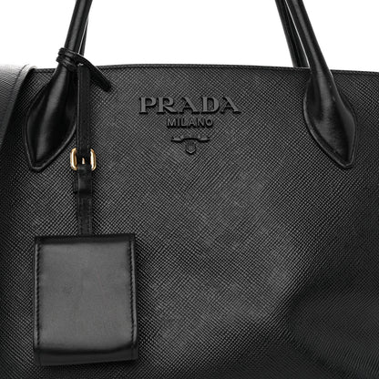 Prada Saffiano Cuir Calfskin Medium Monochrome Top Handle Tote Black 7 of 12