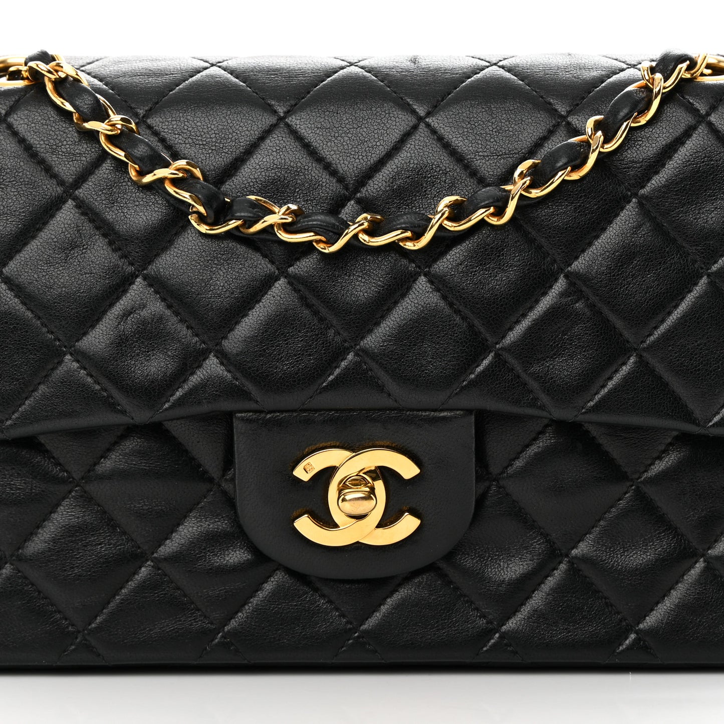 Lambskin Quilted Small Double Flap Black