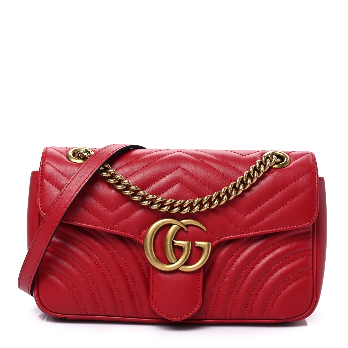 Calfskin Matelasse Small GG Marmont Shoulder Bag Hibiscus Red