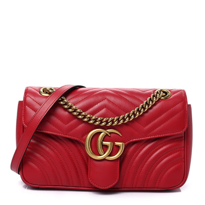 Gucci Calfskin Matelasse Small GG Marmont Shoulder Bag Hibiscus Red 1 of 8