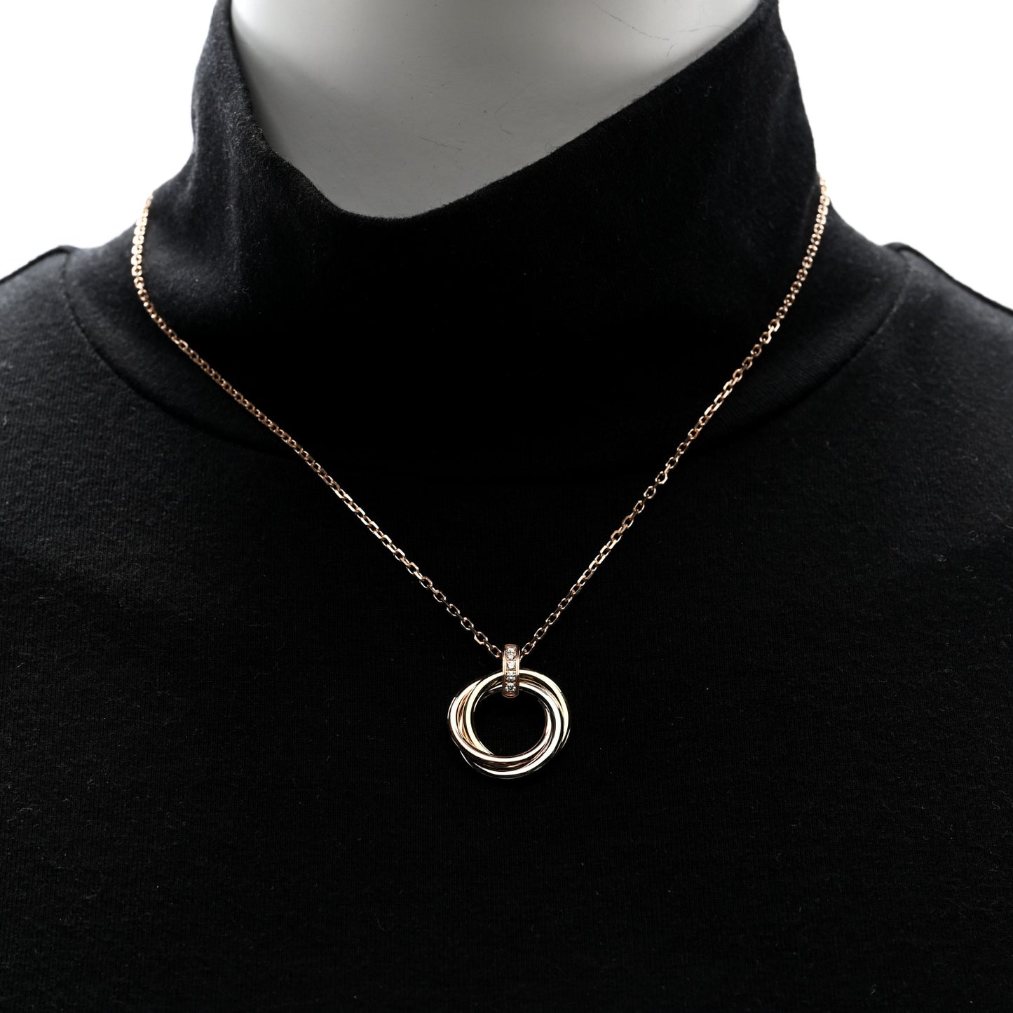 18K Pink White Yellow Gold Diamond Trinity Pendant Necklace