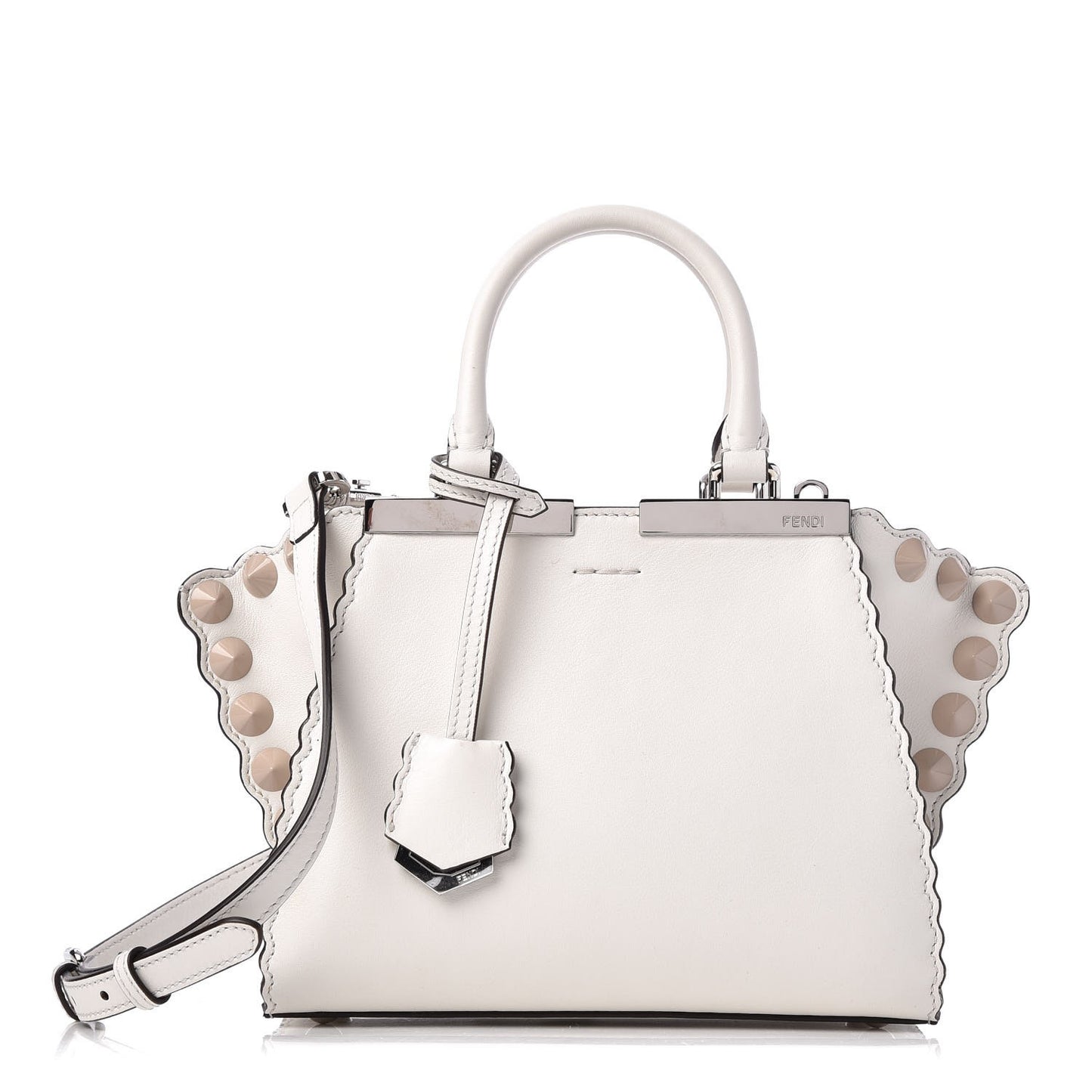 Vitello Dolce Scalloped Studded Mini 3Jours Tote White Ice Nuvola