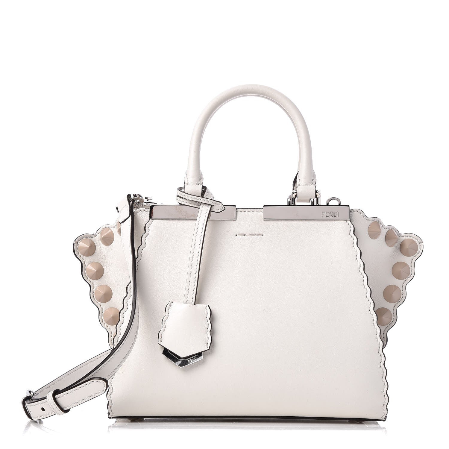 Fendi Vitello Dolce Scalloped Studded Mini 3Jours Tote White Ice Nuvola 1 of 9