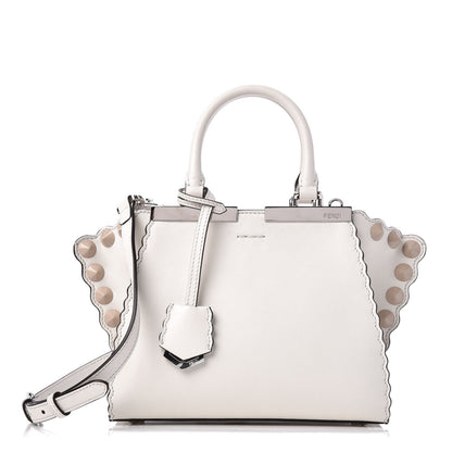 Fendi Vitello Dolce Scalloped Studded Mini 3Jours Tote White Ice Nuvola 1 of 9