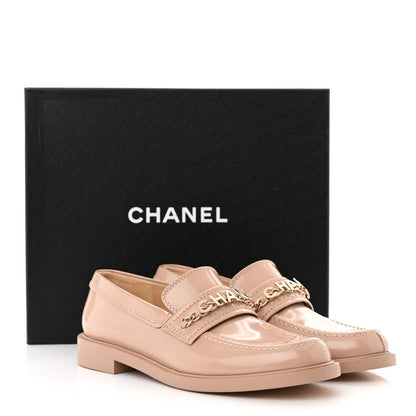 Chanel Shiny Calfskin Logo Loafers 38.5 Beige 10 of 10