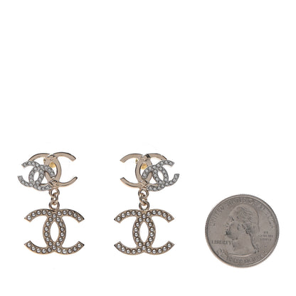 Chanel Crystal Pearl Double CC Drop Earrings Gold Silver 2 of 4